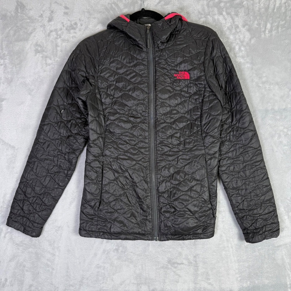 The North Face Thermoball Hooded Jacket Women Size S Black Pink Quilted Puffer